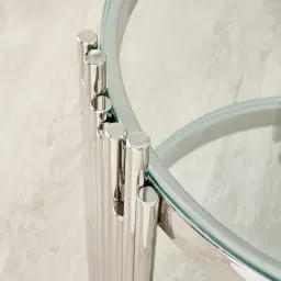 Lindsay Polished Stainless Steel Round Side Table - Clear Glass Top