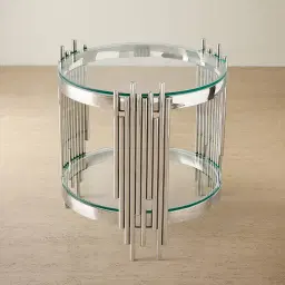 Lindsay Polished Stainless Steel Round Side Table - Clear Glass Top