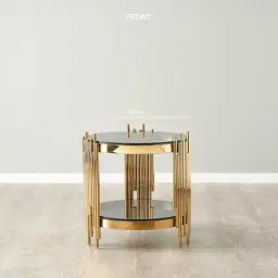 Lindsay Polished Gold Stainless Steel Round Side Table - Smoke Glass Top