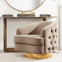 Kelly Navy Blue Swivel Chair - Gold Legs