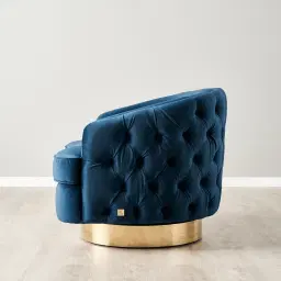 Kelly Navy Blue Swivel Chair - Gold Legs
