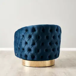 Kelly Navy Blue Swivel Chair - Gold Legs