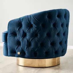 Kelly Navy Blue Swivel Chair - Gold Legs