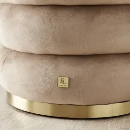 Megan Beige Velvet 40cm Round Ottoman