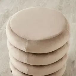 Megan Beige Velvet 40cm Round Ottoman
