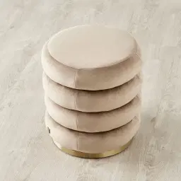 Megan Beige Velvet 40cm Round Ottoman