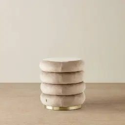 Megan Beige Velvet 40cm Round Ottoman