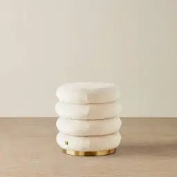 Megan Cream Velvet 40cm Round Ottoman