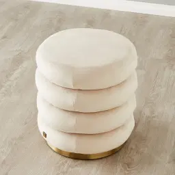 Megan Cream Velvet 40cm Round Ottoman