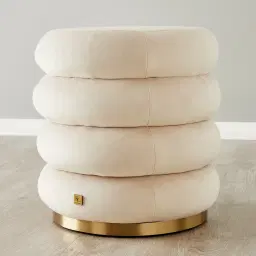 Megan Cream Velvet 40cm Round Ottoman