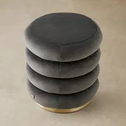 Megan Charcoal Velvet 40cm Round Ottoman