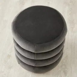 Megan Charcoal Velvet 40cm Round Ottoman