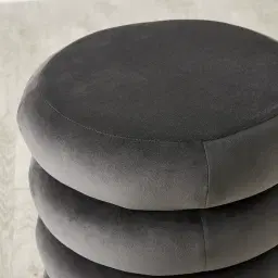 Megan Charcoal Velvet 40cm Round Ottoman