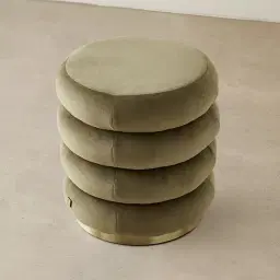 Megan Olive Green Velvet 40cm Round Ottoman