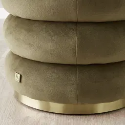 Megan Olive Green Velvet 40cm Round Ottoman