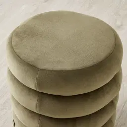 Megan Olive Green Velvet 40cm Round Ottoman