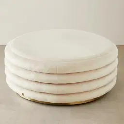 Megan Cream Velvet 100cm Round Ottoman