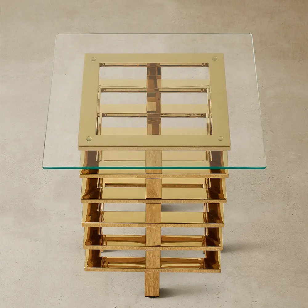 Clarette Gold Side Table - Clear Glass Top