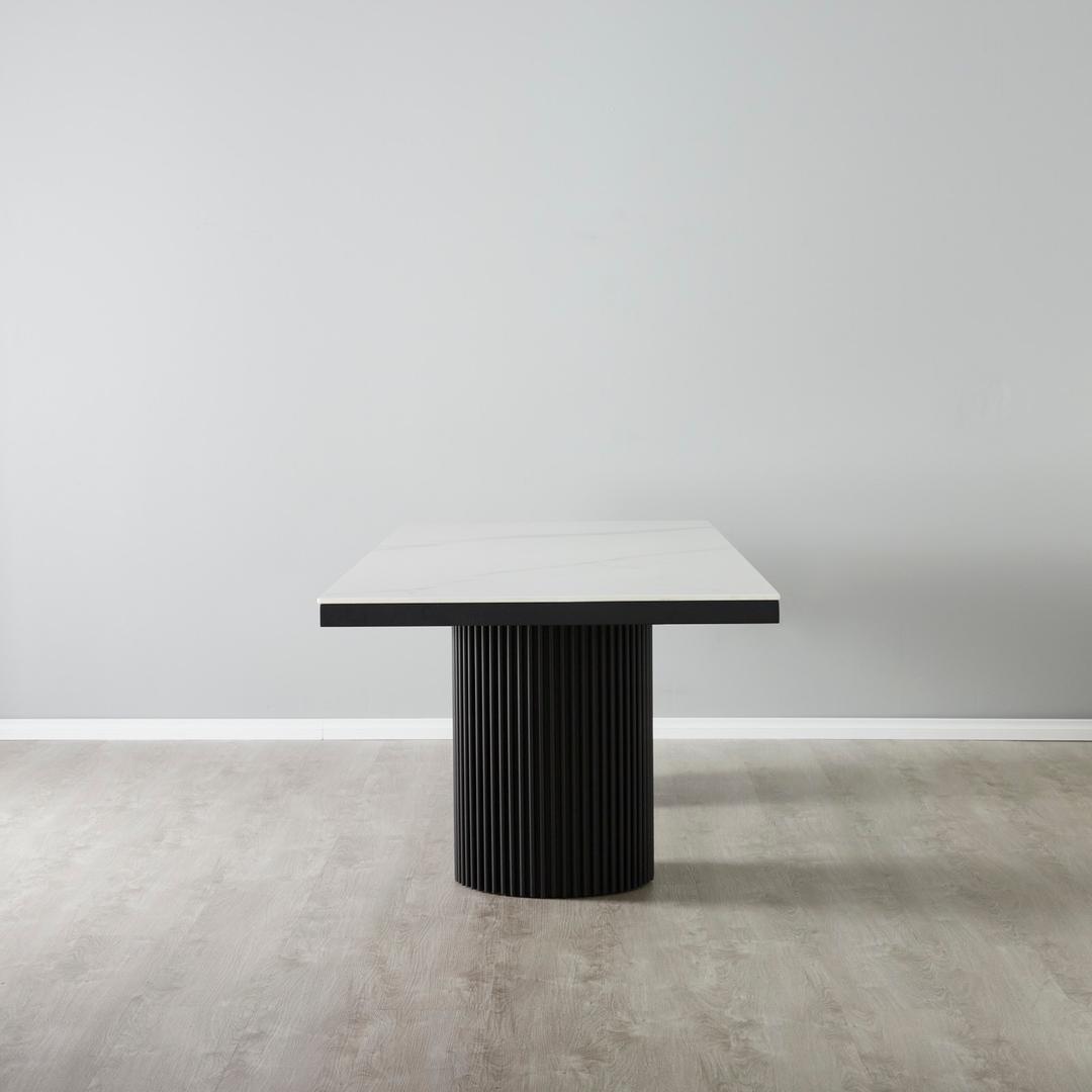 Archie Black Rectangular Dining Table with White Sintered Stone Top ...