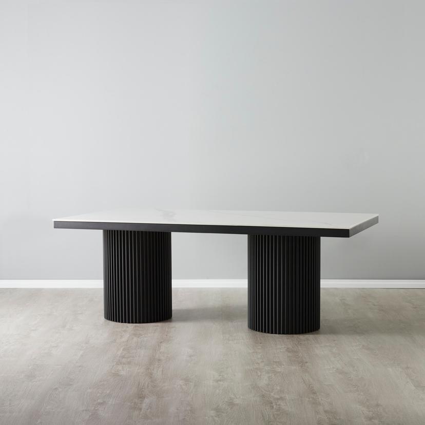 Archie Black Rectangular Dining Table with White Sintered Stone Top ...