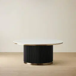 Archie Black High Coffee Table with White Sintered Stone Top - 100x45cm