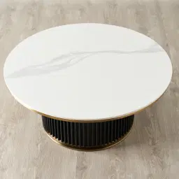 Archie Black High Coffee Table with White Sintered Stone Top - 100x45cm