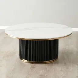 Archie Black High Coffee Table with White Sintered Stone Top - 100x45cm