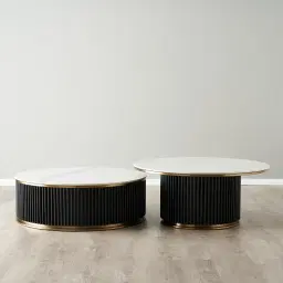 Archie Black High Coffee Table with White Sintered Stone Top - 100x45cm