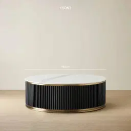 Archie Black Low Coffee Table with White Sintered Stone Top - 100x35cm