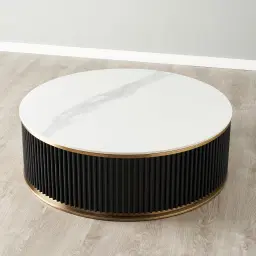 Archie Black Low Coffee Table with White Sintered Stone Top - 100x35cm