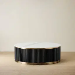 Archie Black Low Coffee Table with White Sintered Stone Top - 100x35cm
