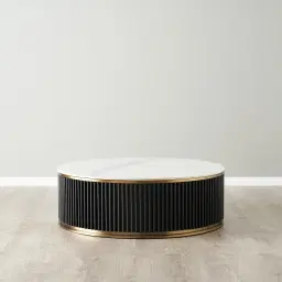 Archie Black Low Coffee Table with White Sintered Stone Top - 100x35cm