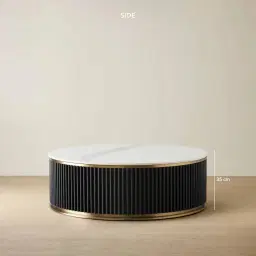 Archie Black Low Coffee Table with White Sintered Stone Top - 100x35cm