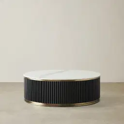 Archie Black Low Coffee Table with White Sintered Stone Top - 100x35cm