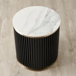 Archie Black Round Side Table with White Sintered Stone Top