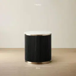 Archie Black Round Side Table with White Sintered Stone Top