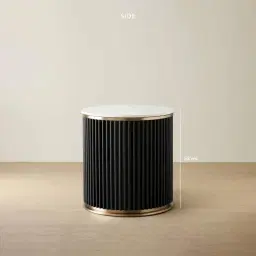 Archie Black Round Side Table with White Sintered Stone Top