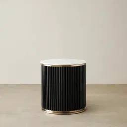 Archie Black Round Side Table with White Sintered Stone Top