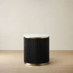 Archie Black Round Side Table with White Sintered Stone Top