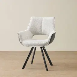 Sahrah Dove Grey Fabric Dining Chair - Black Powder Coated Legs