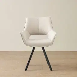 Sahrah Glacier Grey Vegan Leather Dining Chair - Black Powder Coated Legs