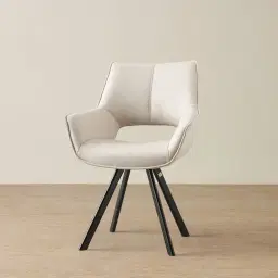 Sahrah Glacier Grey Vegan Leather Dining Chair - Black Powder Coated Legs