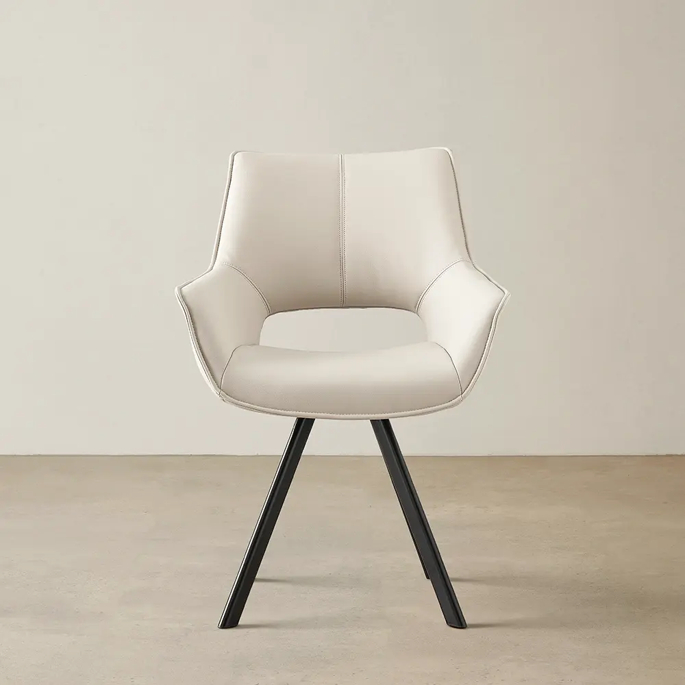 Sahrah Glacier Grey Vegan Leather Dining Chair - Black Powder Coated Legs