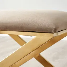 Elle Beige Velvet Ottoman - Brushed Gold Stainless Steel Legs