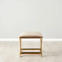 Elle Beige Velvet Ottoman - Brushed Gold Stainless Steel Legs