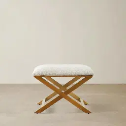 Elle Cream Boucle Ottoman - Brushed Gold Stainless Steel Legs
