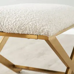 Elle Cream Boucle Ottoman - Brushed Gold Stainless Steel Legs