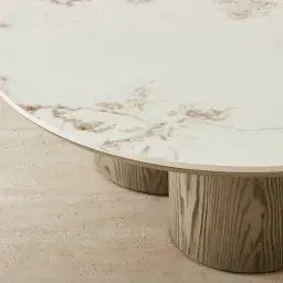 Terzetto Pandora Brown Sintered Stone Round Coffee Table Low - Medium Brown Wooden Legs