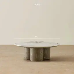 Terzetto Pandora Brown Sintered Stone Round Coffee Table Low - Medium Brown Wooden Legs