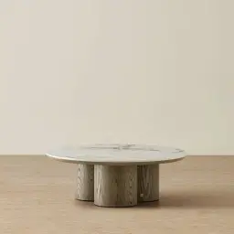 Terzetto Pandora Brown Sintered Stone Round Coffee Table Low - Medium Brown Wooden Legs